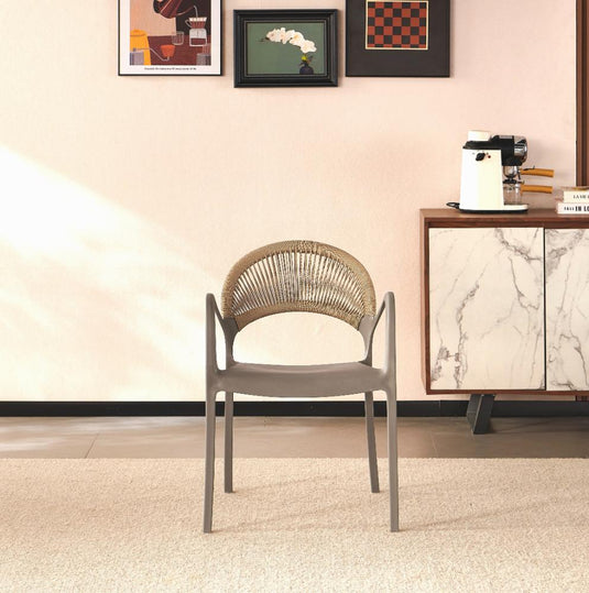 Set de 4 Sillas Daytona, Taupe y Café Claro, con Espaldar, Reposa Brazos y Diseño Minimalista