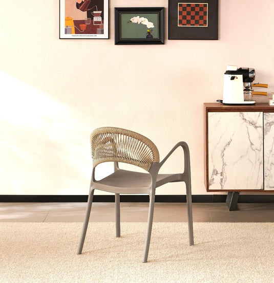 Set de 4 Sillas Daytona, Taupe y Café Claro, con Espaldar, Reposa Brazos y Diseño Minimalista
