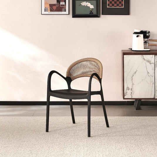Set de 2 Sillas Daytona, Negro y Café Claro, con Espaldar, Reposa Brazos y Diseño Minimalista