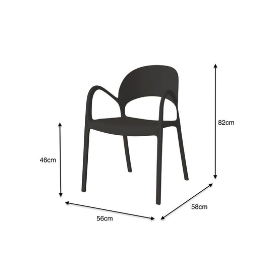 Set de 4 Sillas Bremen, Negra, con Espaldar, Reposa Brazos y Diseño Minimalista