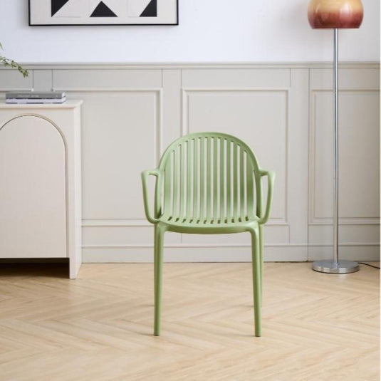 Set de 2 Sillas Marruecos con Brazos, Verde Olivo, con Espaldar en Rayas y Diseño Minimalista