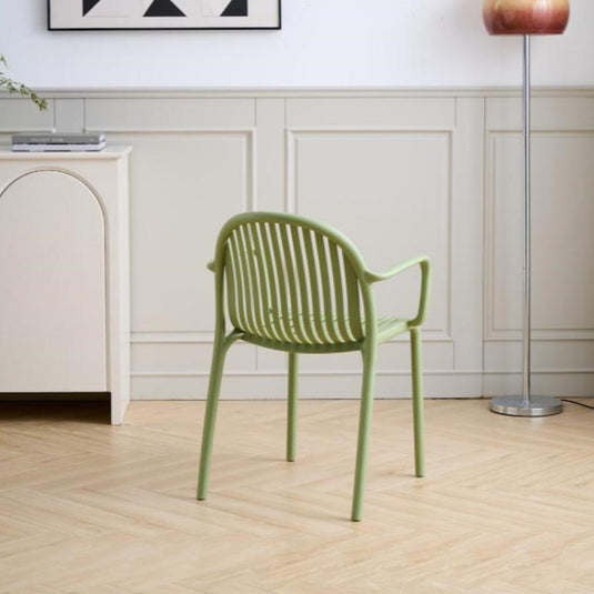Set de 4 Sillas Marruecos con Brazos, Verde Olivo, con Espaldar en Rayas y Diseño Minimalista