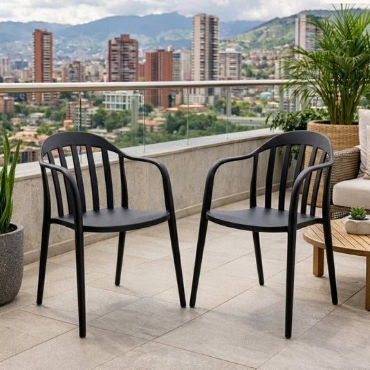 Set de 2 Sillas con Brazos Delhi, Negro, con Espaldar y Diseño Minimalista