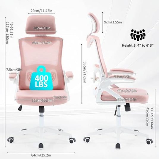 Silla De oficina Fizzin Rosada Ergonómica De 400 Libras