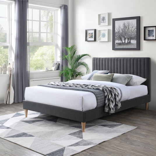 Cama Doble Tania, Gris Oscuro, Madera Roble Tapizada