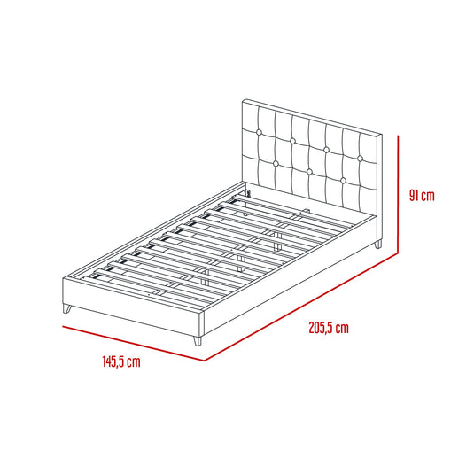 Cama Doble Imperial, Gris Oscuro, Madera Roble Tapizada