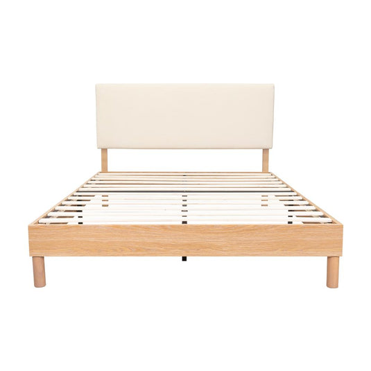 Cama Doble Sonia, Beige, con Respaldo Tapizado
