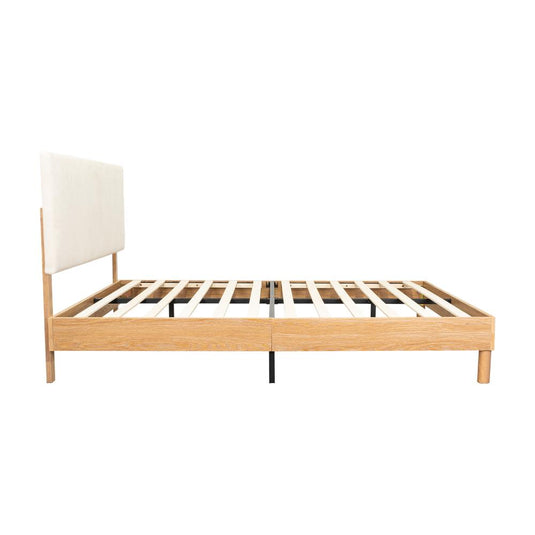 Cama Doble Sonia, Beige, con Respaldo Tapizado