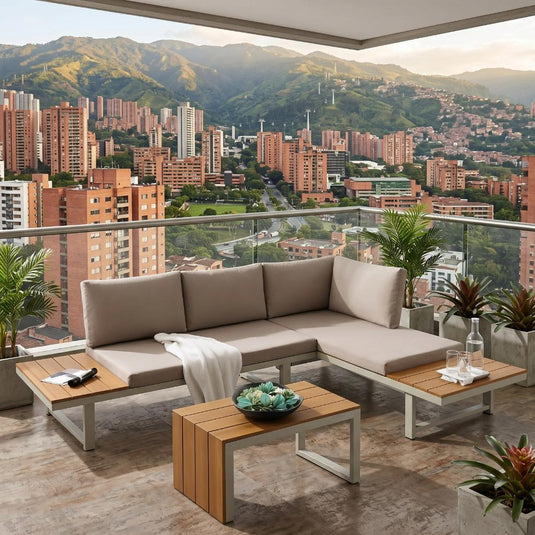 Set de Terraza Sicilia, Beige, con estructura en Aluminio ligero y resistente