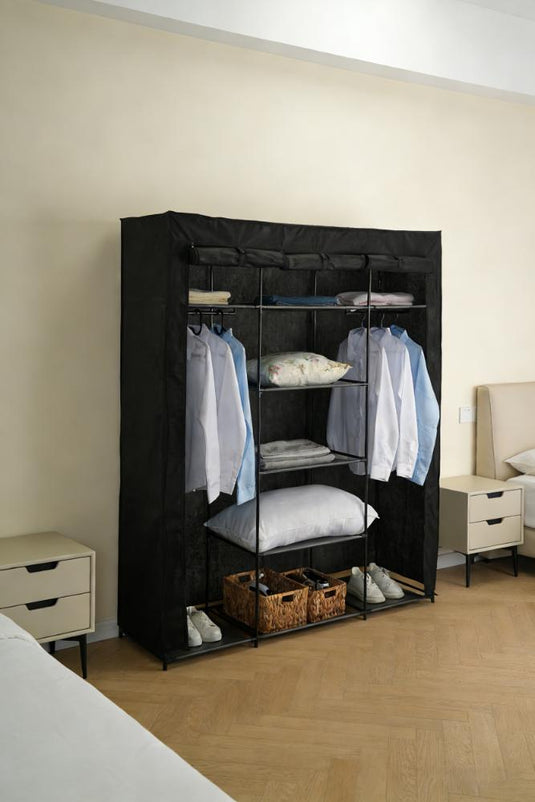 Closet Organizador Erba, Negro, En tela con variedad de entrepaños centrales