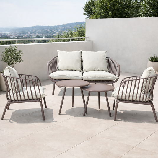 Sala de Exterior Sorrento, Color Taupe, con Cojines Beige, 4 Piezas