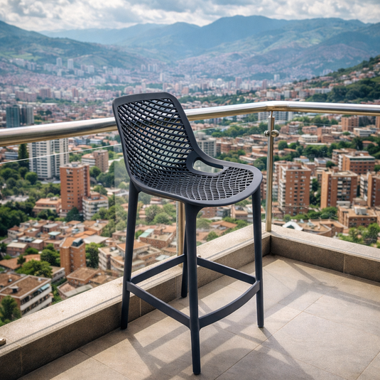 Silla para Bar Miame, Color Gris Oscuro, con Reposa Pies Doble Proposito