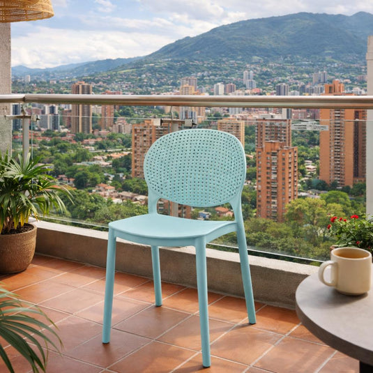 Silla Florida, Color Azul Claro, con Espaldar y Diseño Moderno