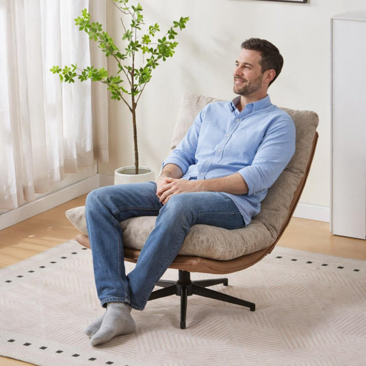 Poltrona Giratoria Marsella, Taupe y Beige, Con Diseño Moderno