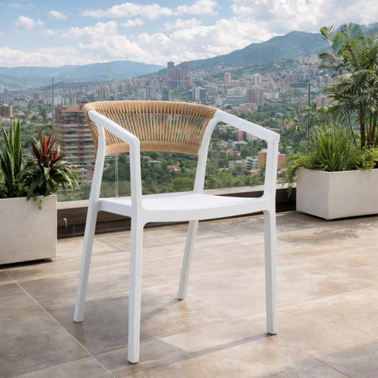 Set de 2 Sillas Balí, Blanco, con Espaldar en Cuerdas y Diseño Moderno