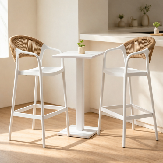 Set de 2 Sillas para Bar Balí, Blanco, Doble propósito con Reposa Pies