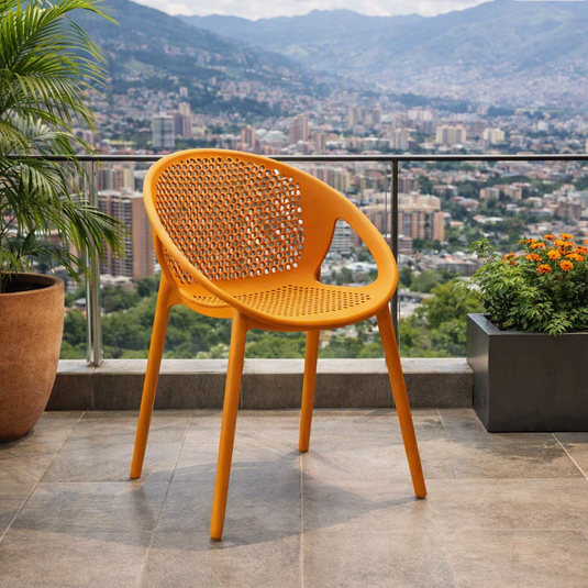 Set de 4 Sillas Selva con Brazos, Color Naranja, con Espaldar