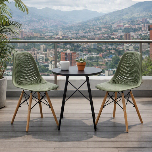 Set de 2 Sillas Aira, Color Verde, con Espaldar y Patas en Madera