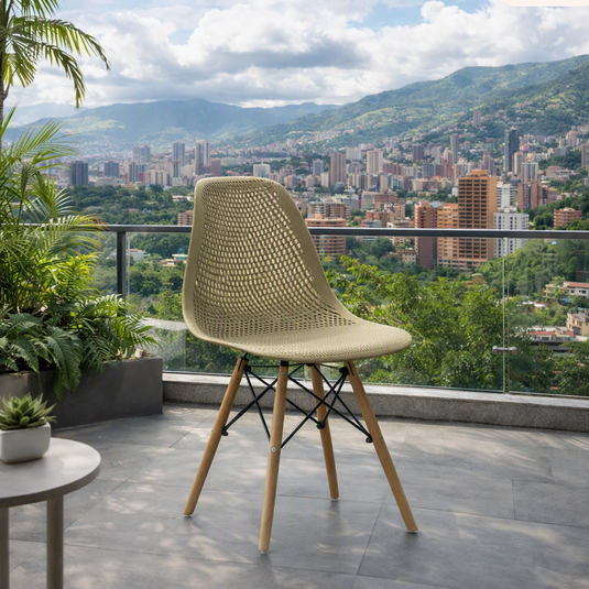 Set de 4 Sillas Aira, Color Khaki, con Espaldar y Patas en Madera