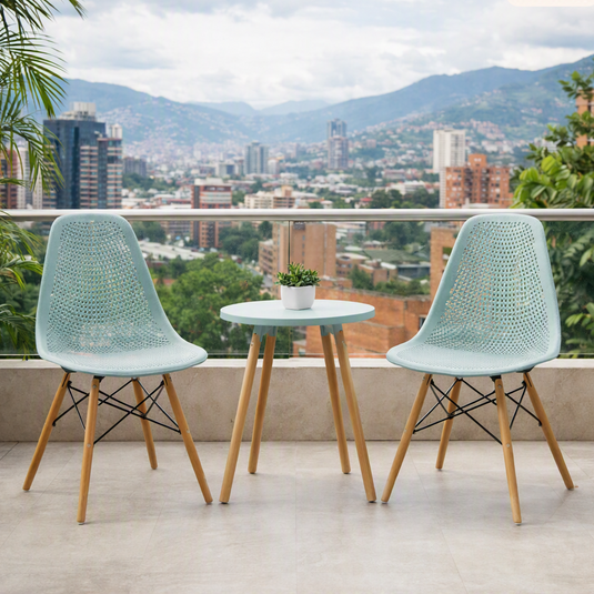 Set de 2 Sillas Aira, Color Azul Claro, con Espaldar y Patas en Madera