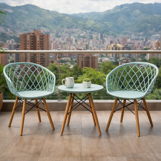 Set de 4 Sillas Oasis con Brazos, Color Azul Claro, con Espaldar