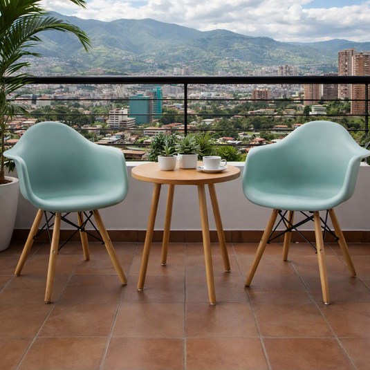 Set de 2 Sillas Eymos , Color Azul Claro, con Espaldar y Patas en Madera
