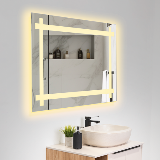 Espejo Rectangular Broni, Gris, con Luz LED