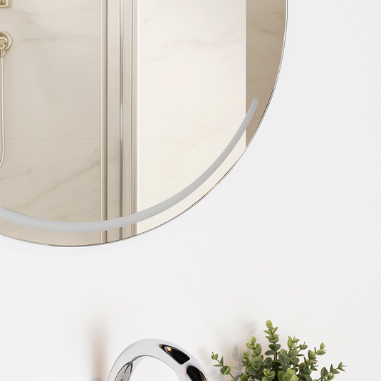 Espejo Circular Dallas, con Diseño en Sandblasting, en ambiente