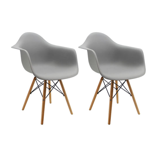 Kit por 2 Silla Eames Con Brazos Patas en Madera - Gris