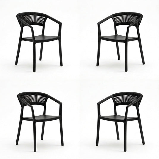 Set de 4 Sillas Balí, Negro, con Espaldar en Cuerdas y Diseño Moderno