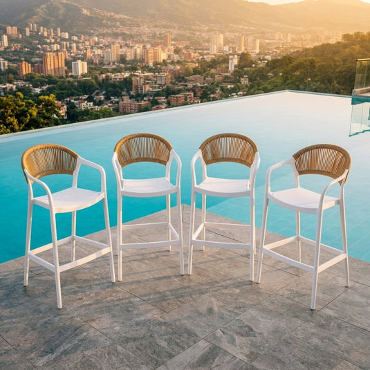 Set de 4 Sillas para Bar Balí, Blanco, Doble propósito con Reposa Pies