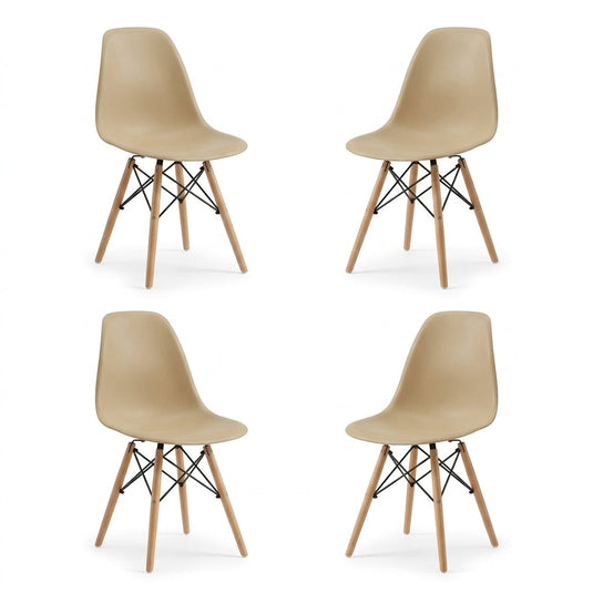 Set de 4 Sillas Eames, Color Taupe, con Patas de Madera