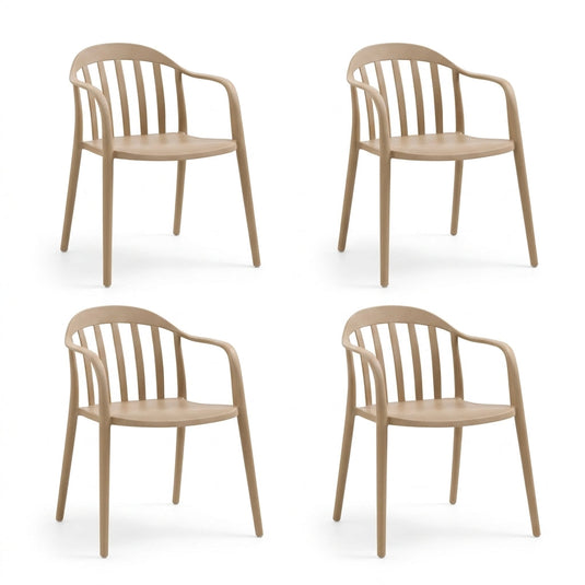 Set de 4 Sillas con Brazos Delhi, Khaki, con Espaldar y Diseño Minimalista