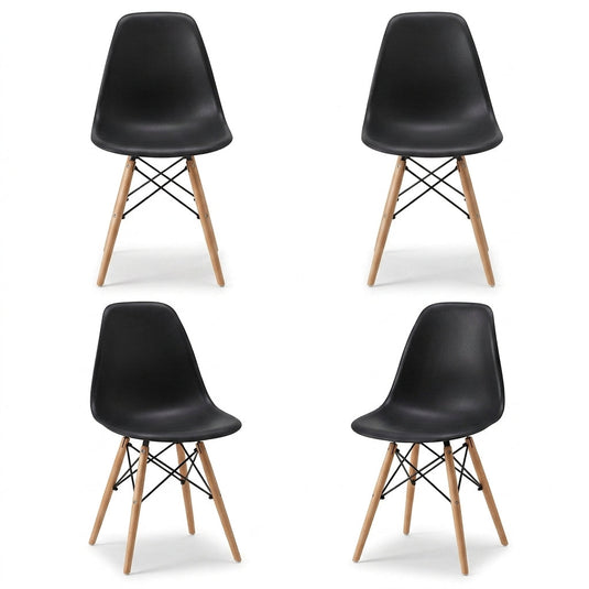 Set de 4 Sillas Eames, Color Negro, con Patas de Madera