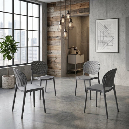 Set de 4 Sillas Florida, Color Gris Oscuro, con Espaldar y Diseño Moderno