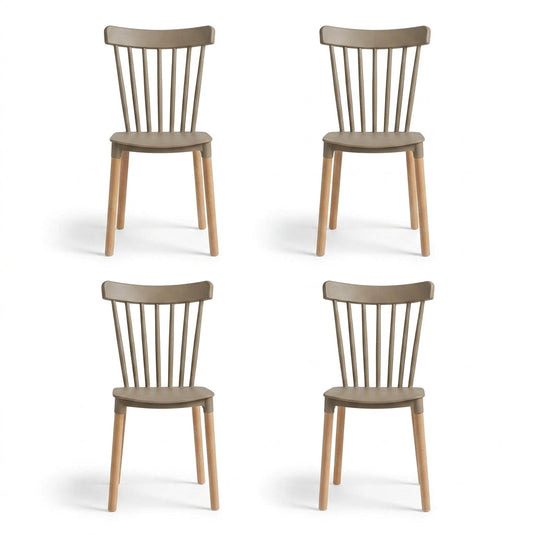 Set de 4 Sillas Georgia, Color Taupe, con Patas de Madera y Diseño Minimalista