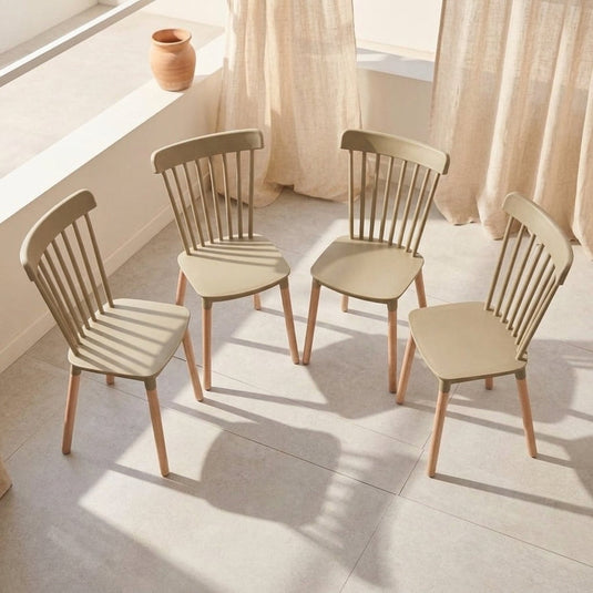 Set de 4 Sillas Georgia, Color Taupe, con Patas de Madera y Diseño Minimalista