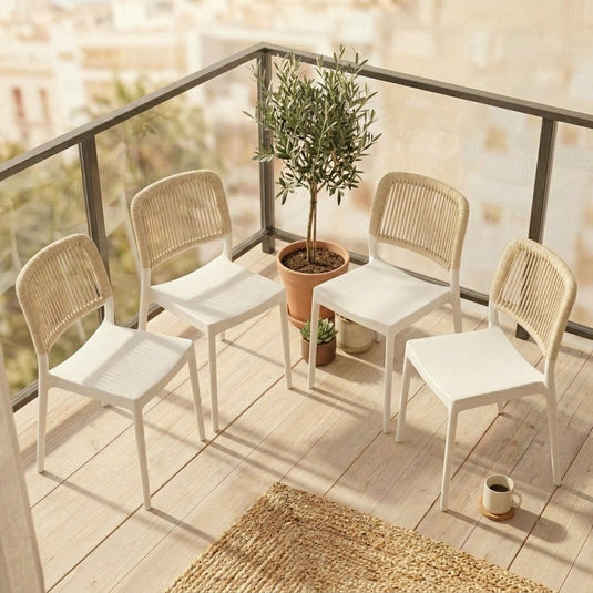 Set de 4 Sillas Houston, Color Blanco, con Espaldar Tejido