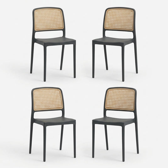 Set de 4 Sillas Texas, Color Negro y Beige, con Espaldar Transpirable
