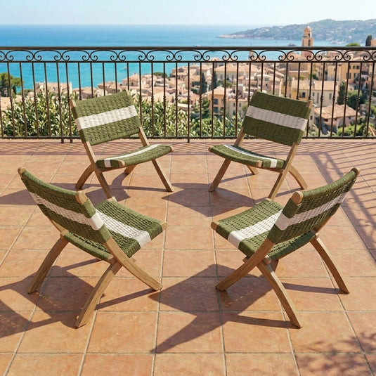 Set de 4 Sillas Plegable de Madera para Exterior Katy, Verde Olivo y Blanco, Ideal para Dias de Sol