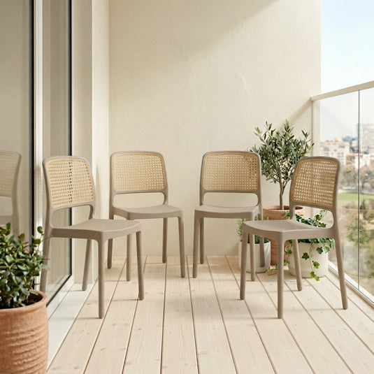 Set de 4 Sillas Texas, Color Taupe y Beige, con Espaldar Transpirable
