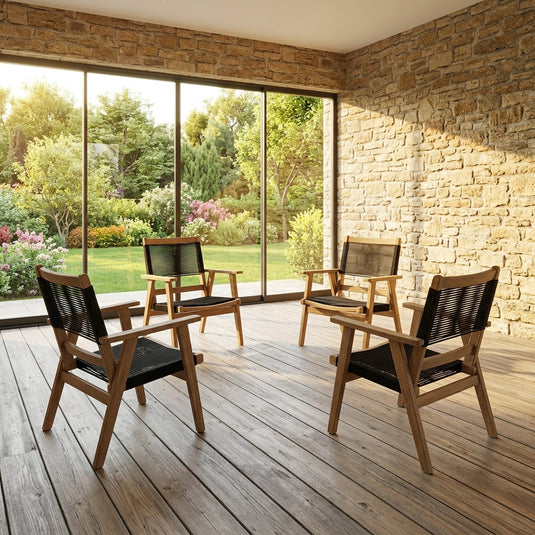 Set de 4 Sillas Plegable de Madera para Exterior Lomy, Negro, con Brazos
