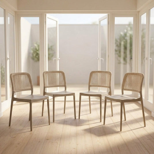 Set de 4 Sillas Houston, Color Taupe, con Espaldar Tejido