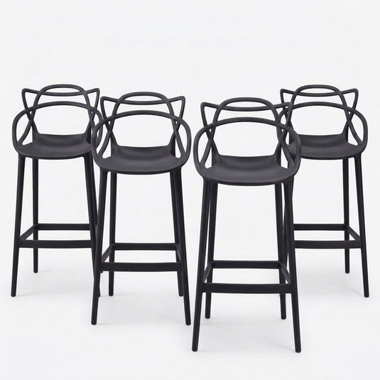 Set de 4 Sillas para Bar Palermo, Negro, con Reposa Pies Doble Proposito