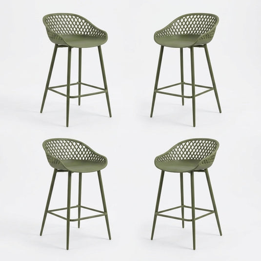 Set de 4 Sillas para Bar India, Color Verde, con Estructura Metálica