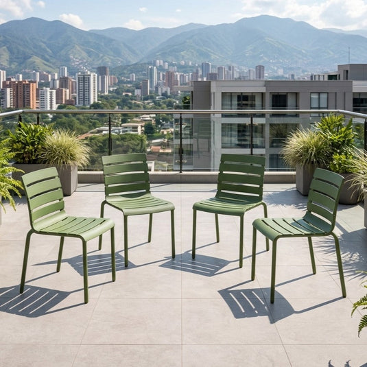 Set de 4 Sillas Montana, Color Verde, con Espaldar en Líneas Diseño Moderno