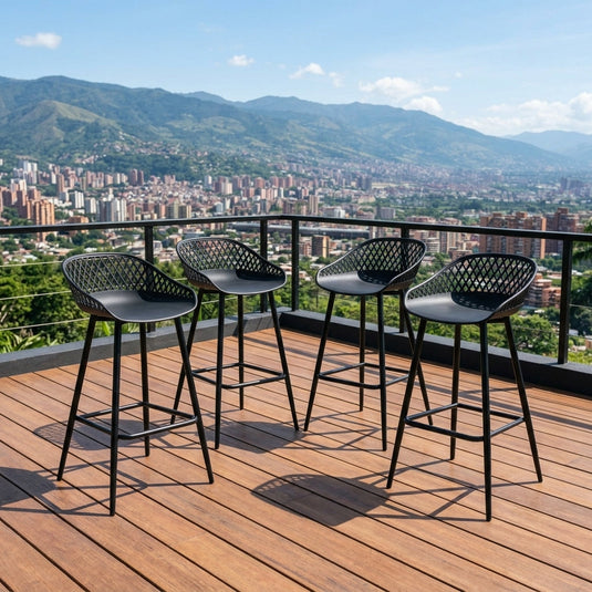 Set de 4 Sillas para Bar India, Color Negro, con Estructura Metálica