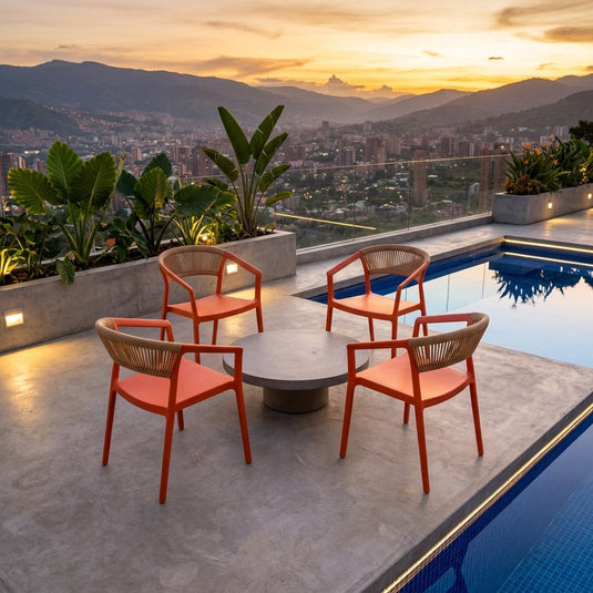Silla Balí, Terracota, con Espaldar en Cuerdas y Diseño Moderno