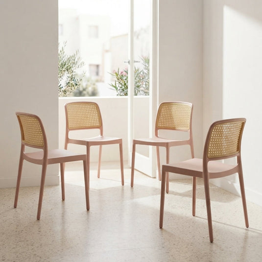 Set de 4 Sillas Texas, Color Terracota y Beige, con Espaldar Transpirable