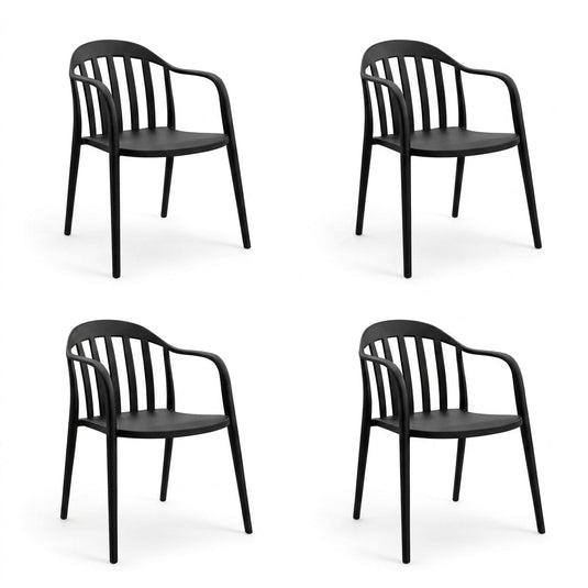 Set de 4 Sillas con Brazos Delhi, Negro, con Espaldar y Diseño Minimalista
